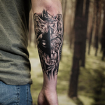 Tattoos - Realistic/Geometric Wolf on Forearm- Instagram @MichaelBalesArt - 126980